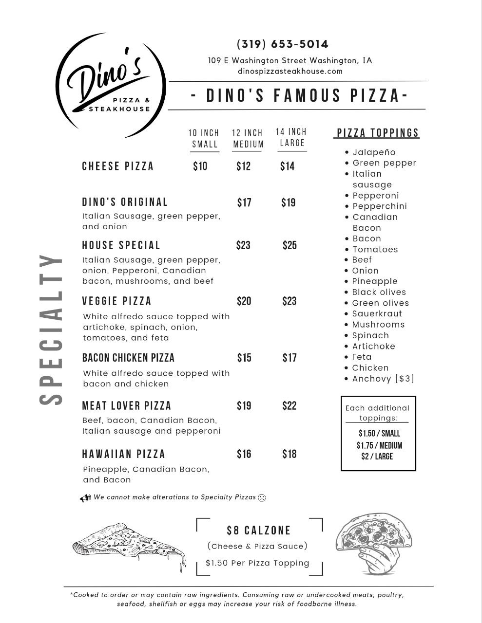 Dinos Menu Page 1