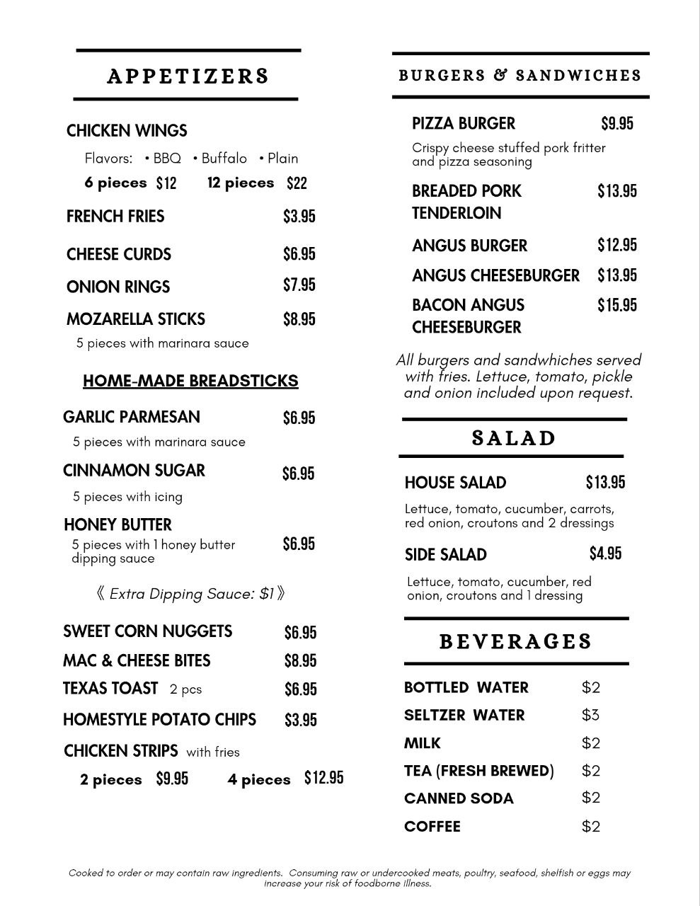 Dinos Drink Menu